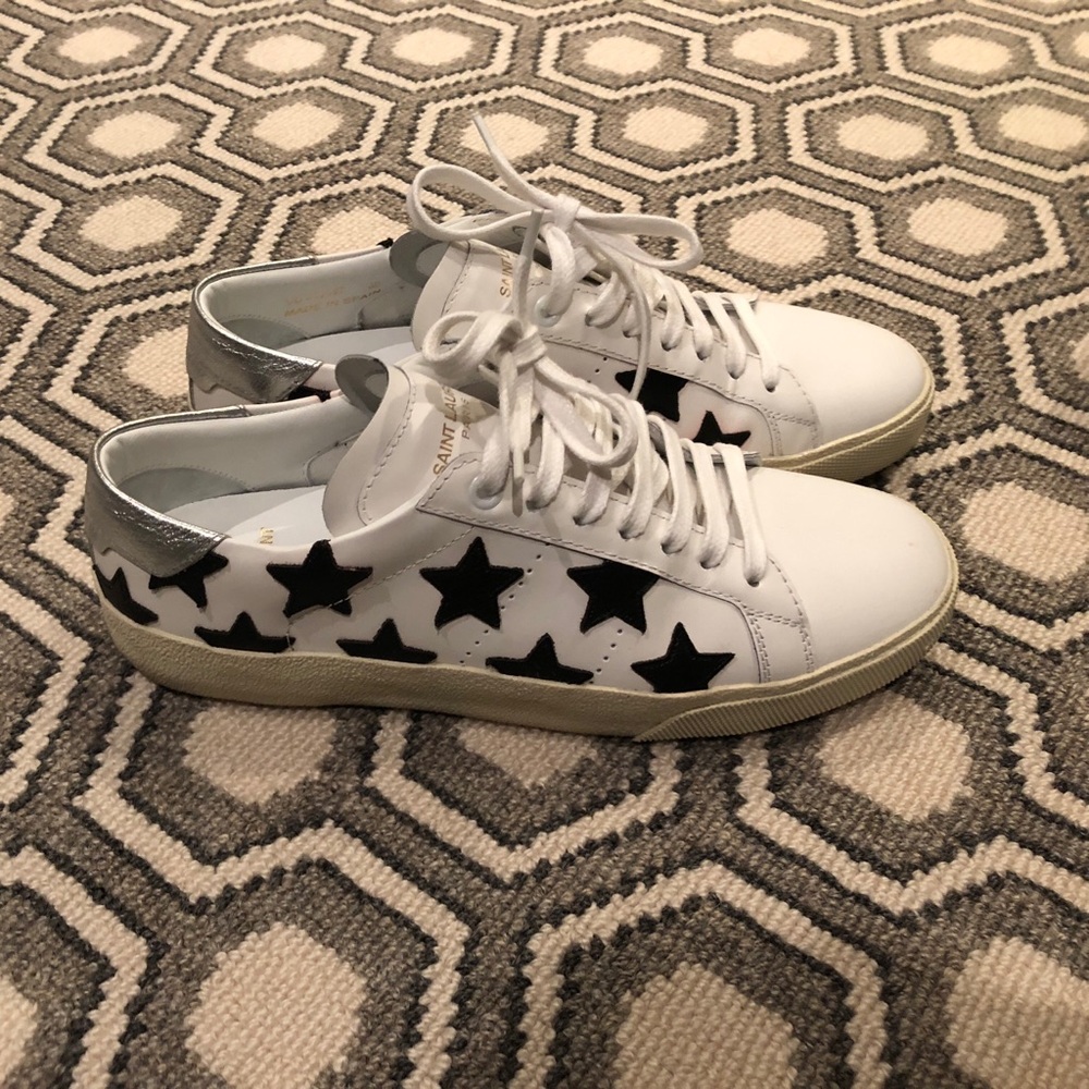 Saint Laurent White and Black Star Sneakers